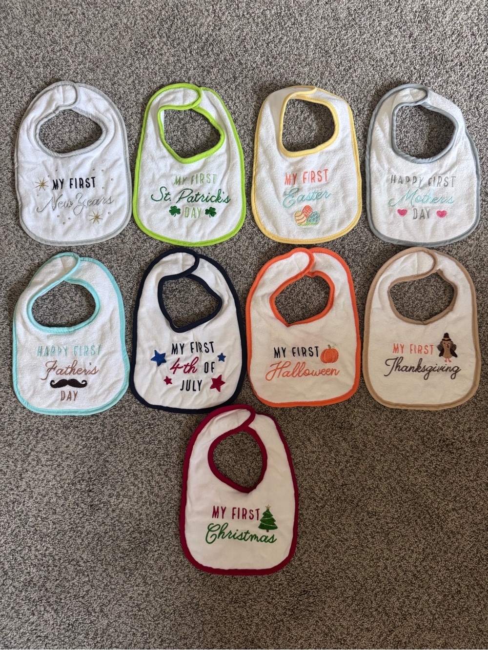 Baby Holiday Bib Set - White with Multicolor Accents